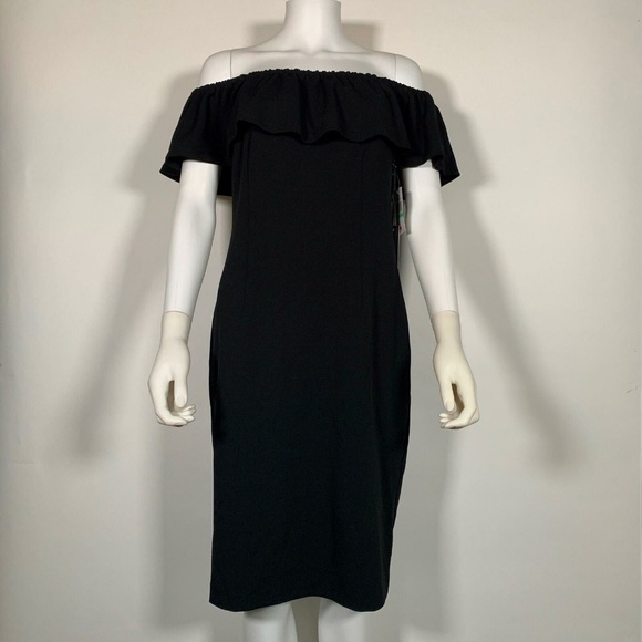 1 State Dress Black Ruffled Of Shoulders Sz 8 NEW - Picture 6 of 6
